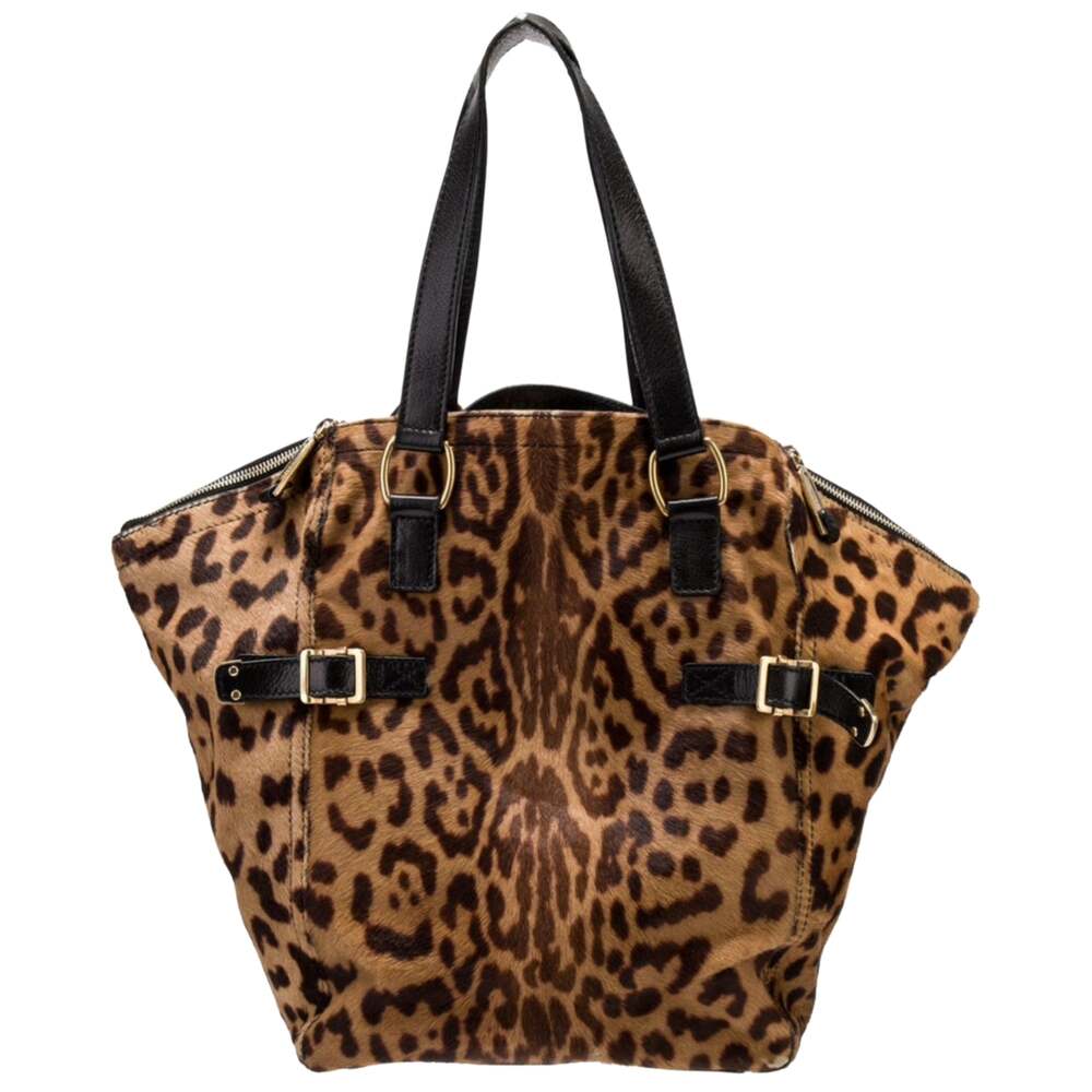 Yves Saint Laurent Rive Gauche Leopard Printed Pony Hair Downtown Tote - Picture 2 of 10